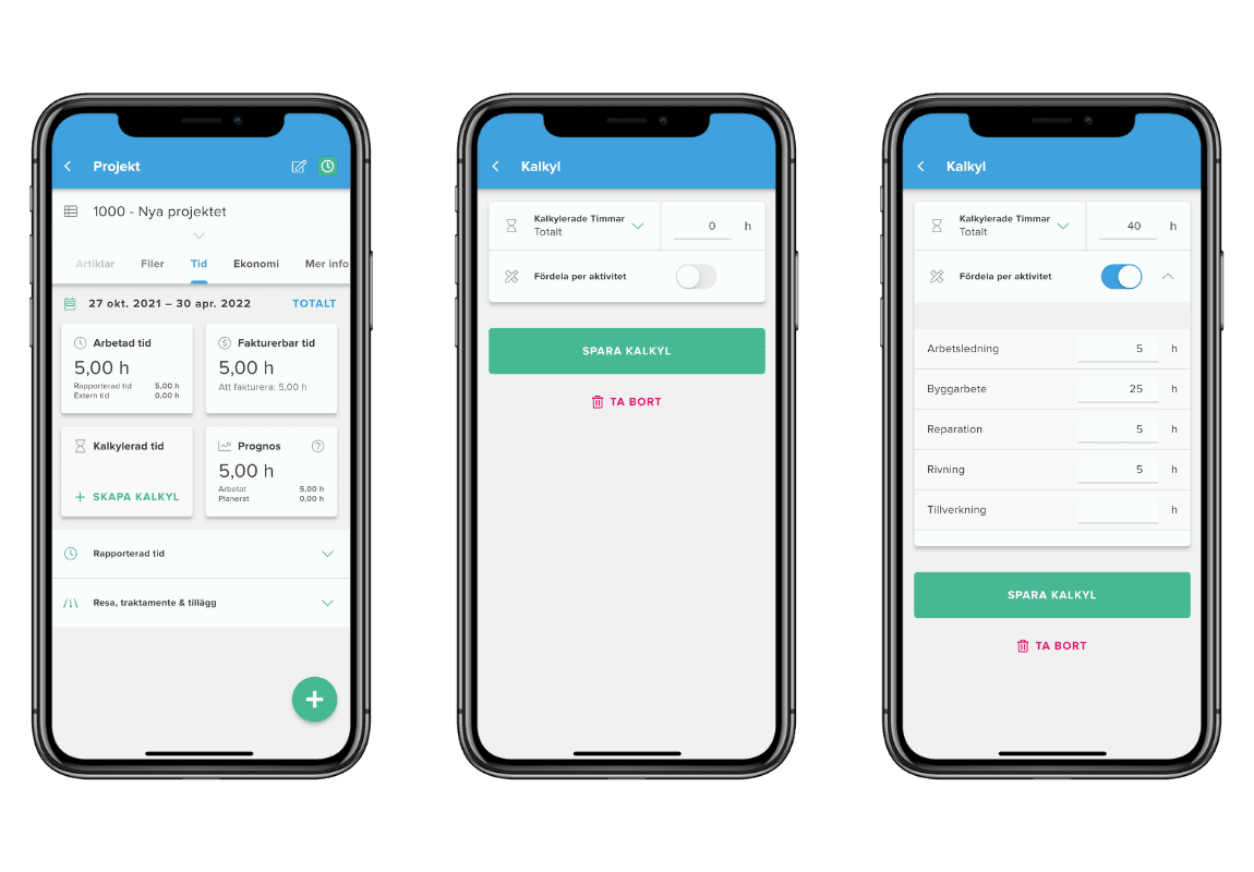 Tid och tidskalkyler i Blikks mobilapp