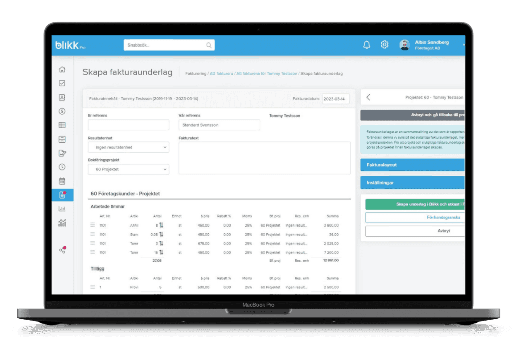 Fakturaunderlag arbetsorder