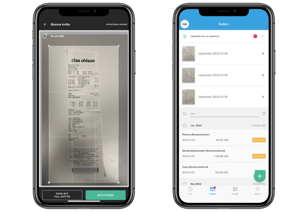 Fota kvitton och registrera utlägg i mobilen